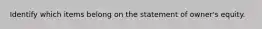 Identify which items belong on the statement of owner's equity.