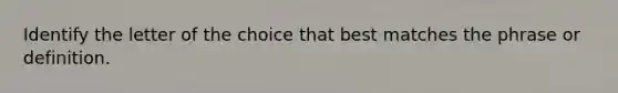 Identify the letter of the choice that best matches the phrase or definition.