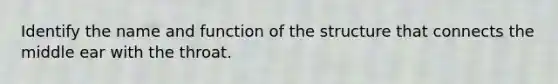 Identify the name and function of the structure that connects the middle ear with the throat.