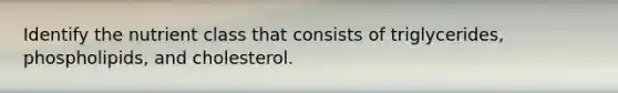 Identify the nutrient class that consists of triglycerides, phospholipids, and cholesterol.