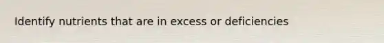 Identify nutrients that are in excess or deficiencies