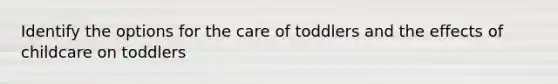 Identify the options for the care of toddlers and the effects of childcare on toddlers