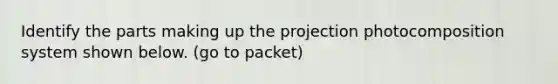 Identify the parts making up the projection photocomposition system shown below. (go to packet)