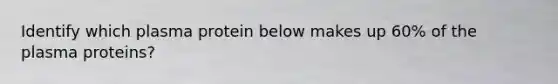 Identify which plasma protein below makes up 60% of the plasma proteins?