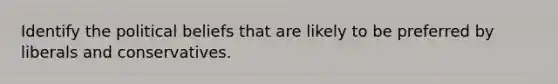 Identify the political beliefs that are likely to be preferred by liberals and conservatives.