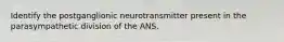 Identify the postganglionic neurotransmitter present in the parasympathetic division of the ANS.