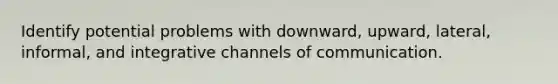 Identify potential problems with downward, upward, lateral, informal, and integrative channels of communication.