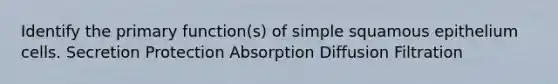 Identify the primary function(s) of simple squamous epithelium cells. Secretion Protection Absorption Diffusion Filtration