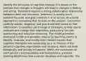 identify the principles of cognitive therapy. It is based on the premise that changes in thoughts will lead to changes in feeling and acting. Treatment requires a strong collaborative relationship between client and counselor. Treatment is usually short, problem-focused, and goal oriented. It is an active, structured approach to counseling that focuses on the present. Counselors carefully assess, diagnose, and plan treatment based on that information. Counselors use a range of strategies to help clients evaluate and change their cognitions, particularly Socratic questioning and inductive reasoning. The model promotes emotional health and prevents relapse by teaching clients to identify, evaluate, and modify their thought explain that cognitive therapists see personality as a re- flection of the person's cognitive organization and structure, which are both biologically and socially influenced. Within the constraints of each person's neuroanatomy and biochemistry, personal learning determines how a person develops and responds. The