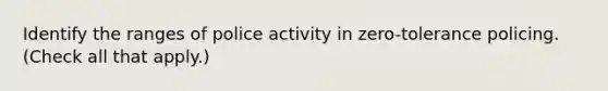 Identify the ranges of police activity in zero-tolerance policing. (Check all that apply.)