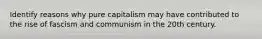 Identify reasons why pure capitalism may have contributed to the rise of fascism and communism in the 20th century.