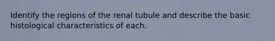 Identify the regions of the renal tubule and describe the basic histological characteristics of each.