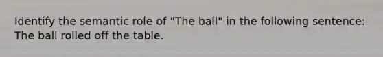 Identify the semantic role of "The ball" in the following sentence: The ball rolled off the table.