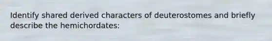 Identify shared derived characters of deuterostomes and briefly describe the hemichordates: