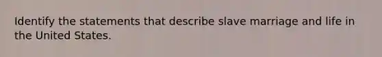 Identify the statements that describe slave marriage and life in the United States.