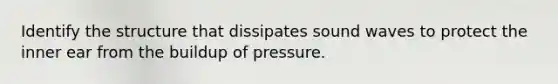 Identify the structure that dissipates sound waves to protect the inner ear from the buildup of pressure.