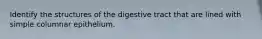 Identify the structures of the digestive tract that are lined with simple columnar epithelium.