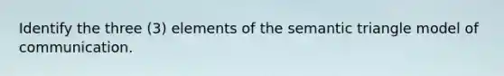 Identify the three (3) elements of the semantic triangle model of communication.