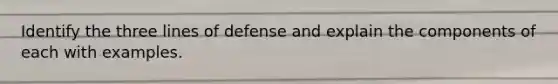 Identify the three lines of defense and explain the components of each with examples.