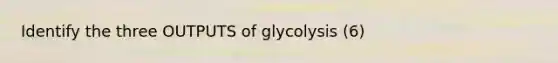 Identify the three OUTPUTS of glycolysis (6)