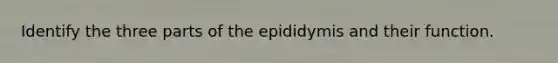 Identify the three parts of the epididymis and their function.