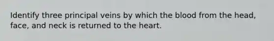 Identify three principal veins by which the blood from the head, face, and neck is returned to the heart.