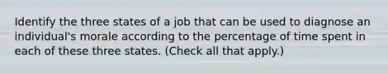 Identify the three states of a job that can be used to diagnose an individual's morale according to the percentage of time spent in each of these three states. (Check all that apply.)