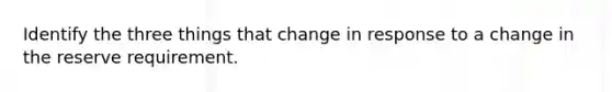 Identify the three things that change in response to a change in the reserve requirement.