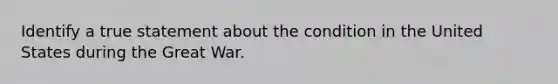 Identify a true statement about the condition in the United States during the Great War.