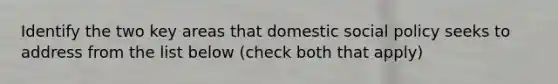 Identify the two key areas that domestic social policy seeks to address from the list below (check both that apply)