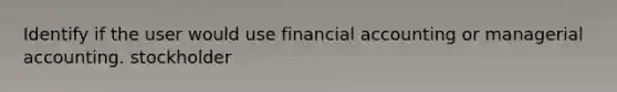 Identify if the user would use financial accounting or managerial accounting. stockholder