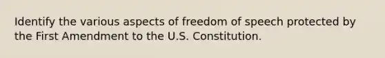 Identify the various aspects of freedom of speech protected by the First Amendment to the U.S. Constitution.