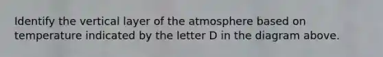 Identify the vertical layer of the atmosphere based on temperature indicated by the letter D in the diagram above.