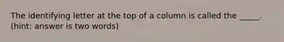 The identifying letter at the top of a column is called the _____. (hint: answer is two words)