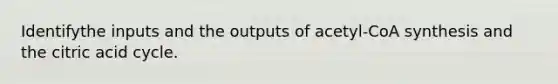 Identifythe inputs and the outputs of acetyl-CoA synthesis and the citric acid cycle.