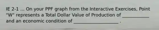 IE 2-1 ... On your PPF graph from the Interactive Exercises, Point "W" represents a Total Dollar Value of Production of ____________ and an economic condition of ____________________ .