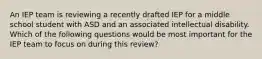 An IEP team is reviewing a recently drafted IEP for a middle school student with ASD and an associated intellectual disability. Which of the following questions would be most important for the IEP team to focus on during this review?