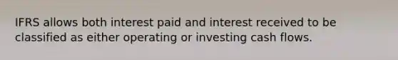 IFRS allows both interest paid and interest received to be classified as either operating or investing cash flows.