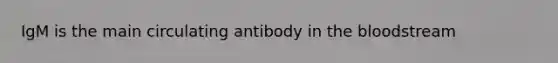 IgM is the main circulating antibody in <a href='https://www.questionai.com/knowledge/k7oXMfj7lk-the-blood' class='anchor-knowledge'>the blood</a>stream