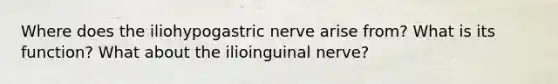 Where does the iliohypogastric nerve arise from? What is its function? What about the ilioinguinal nerve?