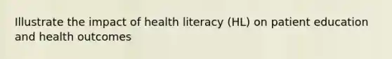 Illustrate the impact of health literacy (HL) on patient education and health outcomes