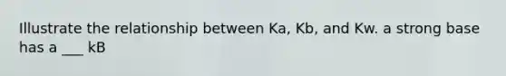 Illustrate the relationship between Ka, Kb, and Kw. a strong base has a ___ kB