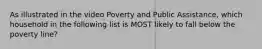 As illustrated in the video Poverty and Public Assistance, which household in the following list is MOST likely to fall below the poverty line?