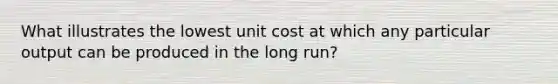 What illustrates the lowest unit cost at which any particular output can be produced in the long run?