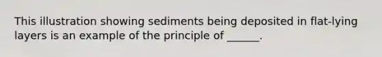 This illustration showing sediments being deposited in flat-lying layers is an example of the principle of ______.