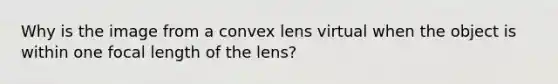 Why is the image from a convex lens virtual when the object is within one focal length of the lens?