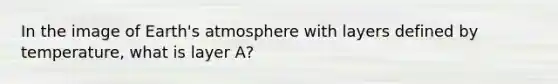 In the image of Earth's atmosphere with layers defined by temperature, what is layer A?