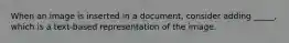 When an image is inserted in a document, consider adding _____, which is a text-based representation of the image.