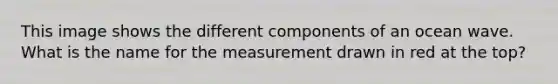 This image shows the different components of an ocean wave. What is the name for the measurement drawn in red at the top?