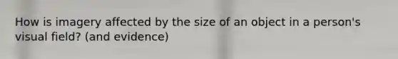 How is imagery affected by the size of an object in a person's visual field? (and evidence)